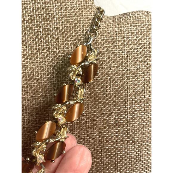 Thermoset Lucite Choker Necklace w AB Stones Tigers Eye Effect Mixed Root Beer - Picture 5 of 12